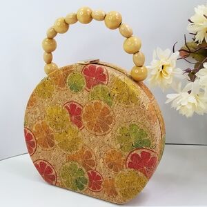 Citrus Print🌺Boho Round Cork🌾 Staud Handbag/Crossbody Shoulder Bag